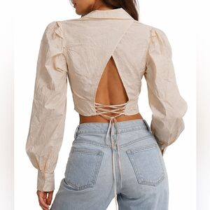 NWOT boutique Elegant Cream crop Top with Open Back corset Design plus size